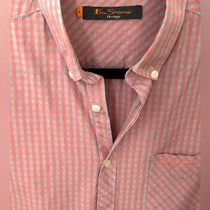Ben Sherman blue & pink gingham plaid slim fit long sleeve men’s shirt S